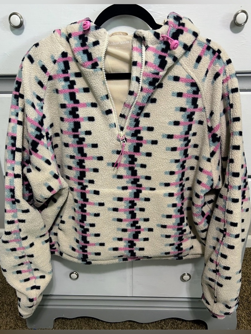 Outdoor Voices Women’s Cozy Cropped Sherpa Half-Zip Pullover Sweater Size XL